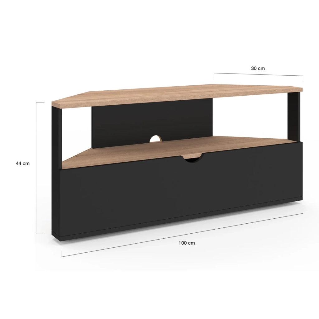 IDMarket - Mobile TV angolare ELI 100 cm in legno effetto faggio e nero