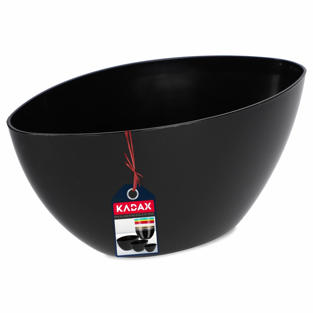 Vaso da fiori KADAX ovale da 21 cm con coperchio in plastica nera.