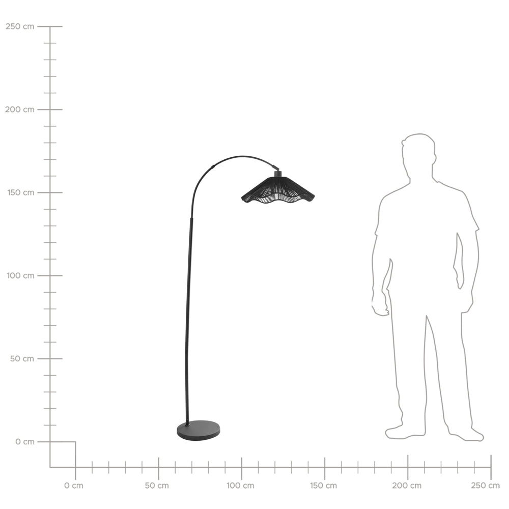 Lampada da terra con paralume in carta nera fatto a mano e base in metallo stile rustico boho