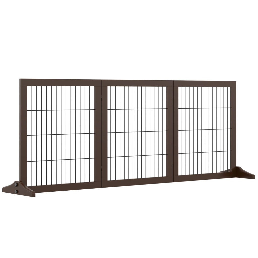 Cancelletto per cani 185x36x71 cm pieghevole a 3 pannelli in legno marrone
