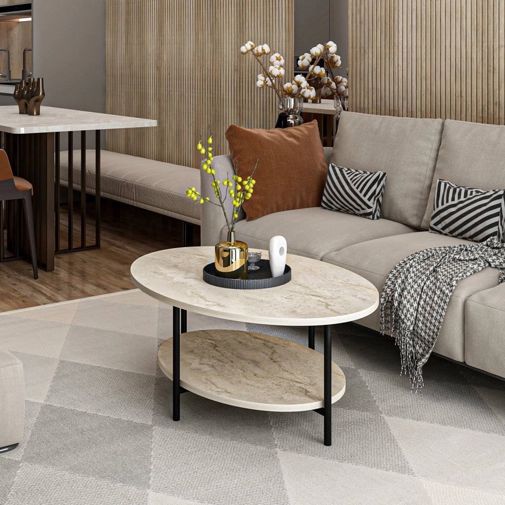 Tavolino in legno "Elis" - 90 x 60 x 36 cm - Travertino