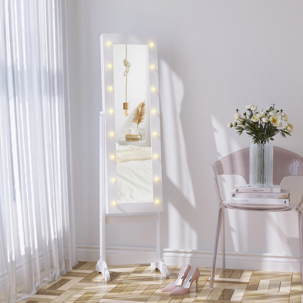 Organizzatore Gioielli Specchio Illuminato LED ¨C zephmum ¨C Bianco 36x30x136 cm