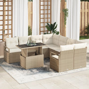 Set Divano Giardino 9 Pezzi con Cuscini Beige Polyrattan