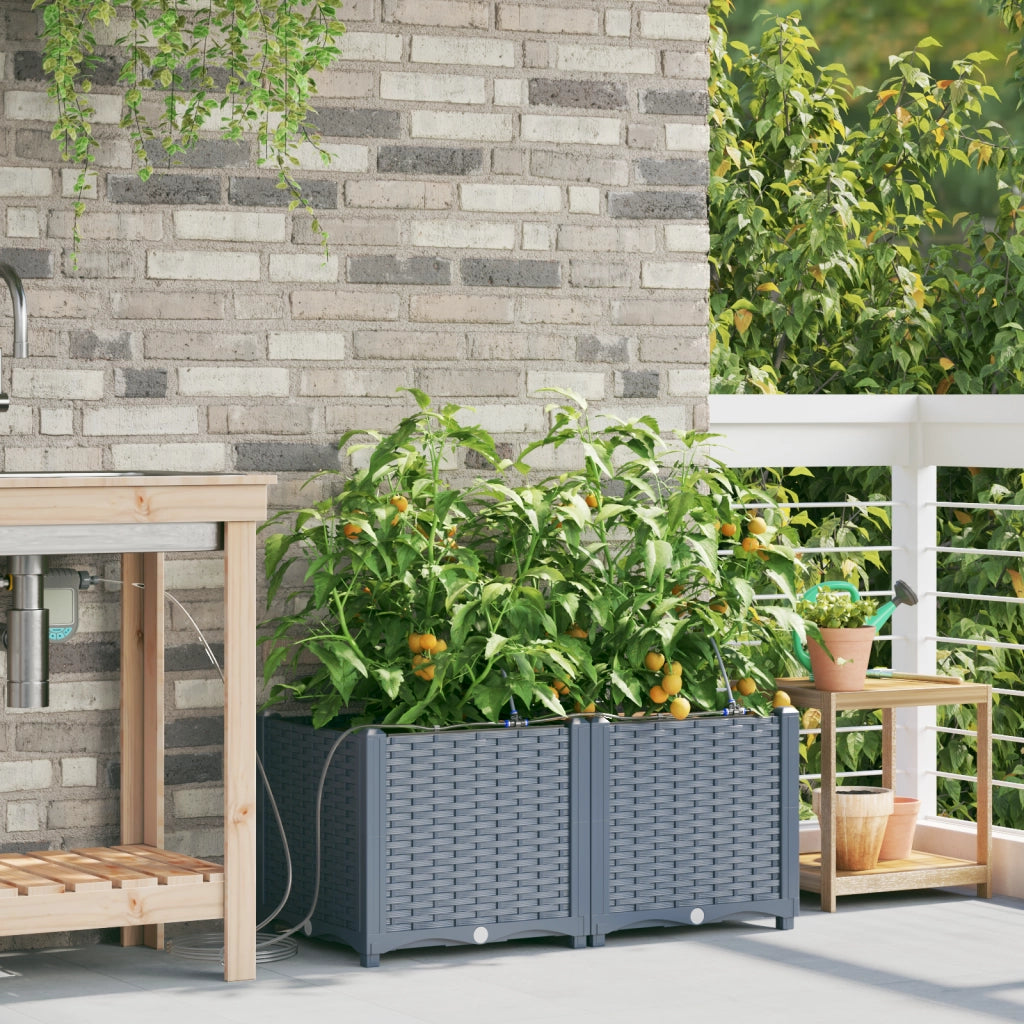 Vasi da Giardino con Sistema di Irrigazione 2 pezzi Grigio Chiaro