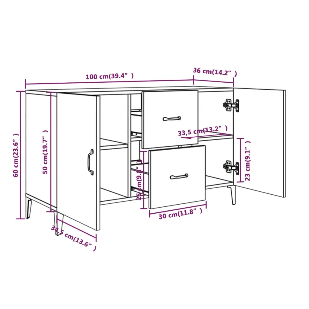 Credenza-Buffet-Armadio da cucina Grigio Cemento 100x36x60 cm in Legno Multistrato 952619