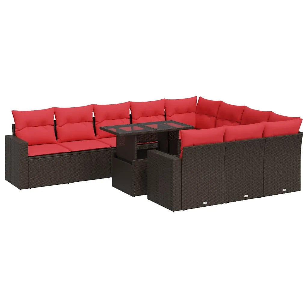 Set Divani Giardino 11 pz con Cuscini Polyrattan Acacia Marrone 3326395