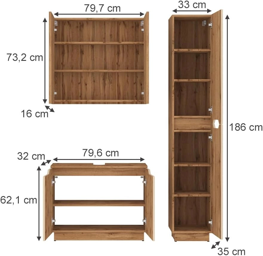 Set di mobili da bagno Lotta, Rovere/cashmere con struttura in piastrelle, 3 parti