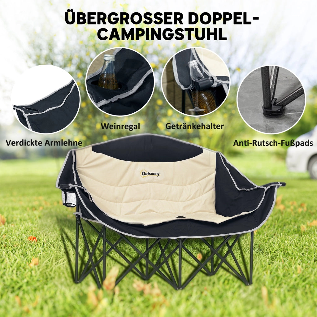 Sedia pieghevole da pranzo 2 posti con porta bevande e borsa ¨C zephmum ¨C Khaki 250kg