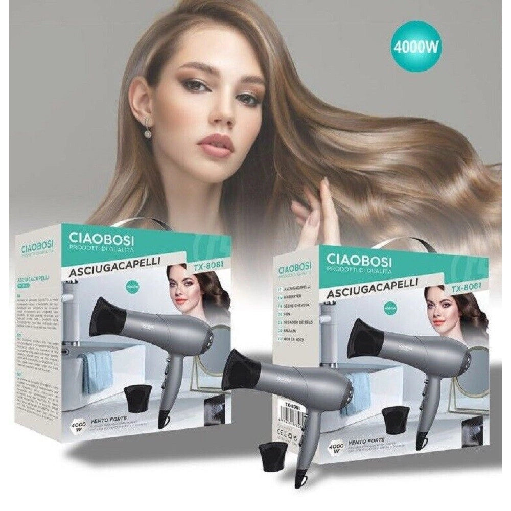 Trade Shop - Asciugacapelli Phon Fono Professionale 4000 Watt 2 Velocita' Beccuccio Tx-8081 -