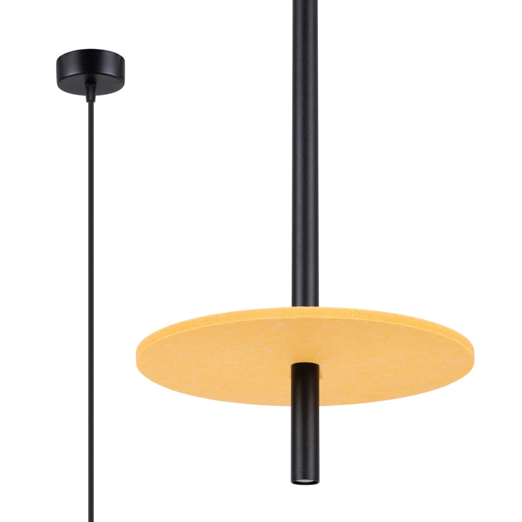 Lampada a sospensione TESSIO nera con disco feltro giallo G9