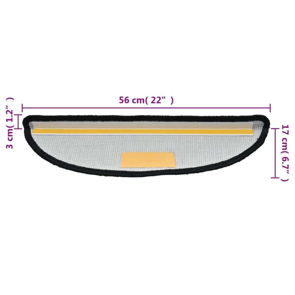 Tappetini per scale 15 pz | Gradini per Scale 56x17x3 cm Nero Semicircolari