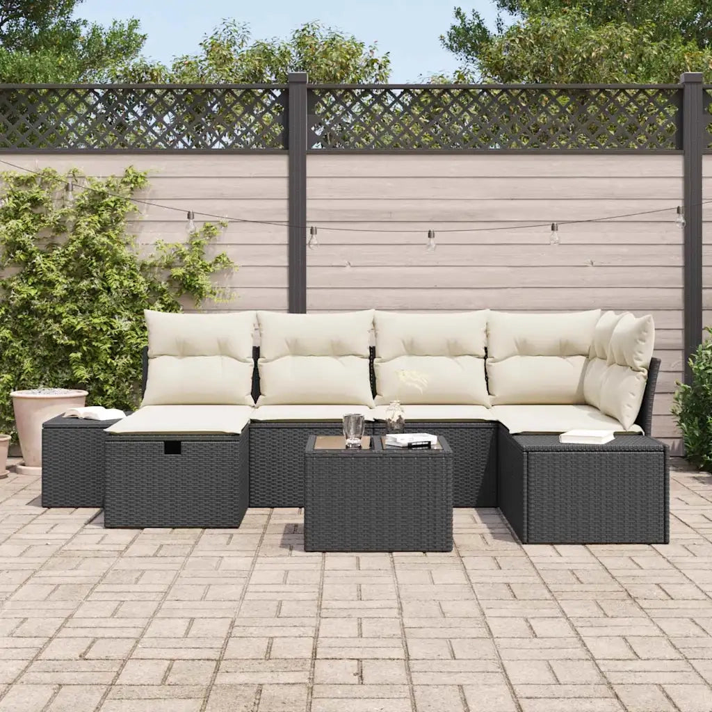 Set Divano da Giardino con cuscino 7 pcs Nero polyrattan 3359386