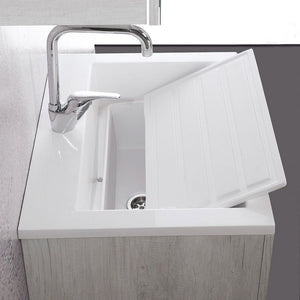 Mobile Lavatoio Sospeso Vasca Zeus in MineralMarmo Apertura a Cassettone 60x48x50 cm Olmo Bianco