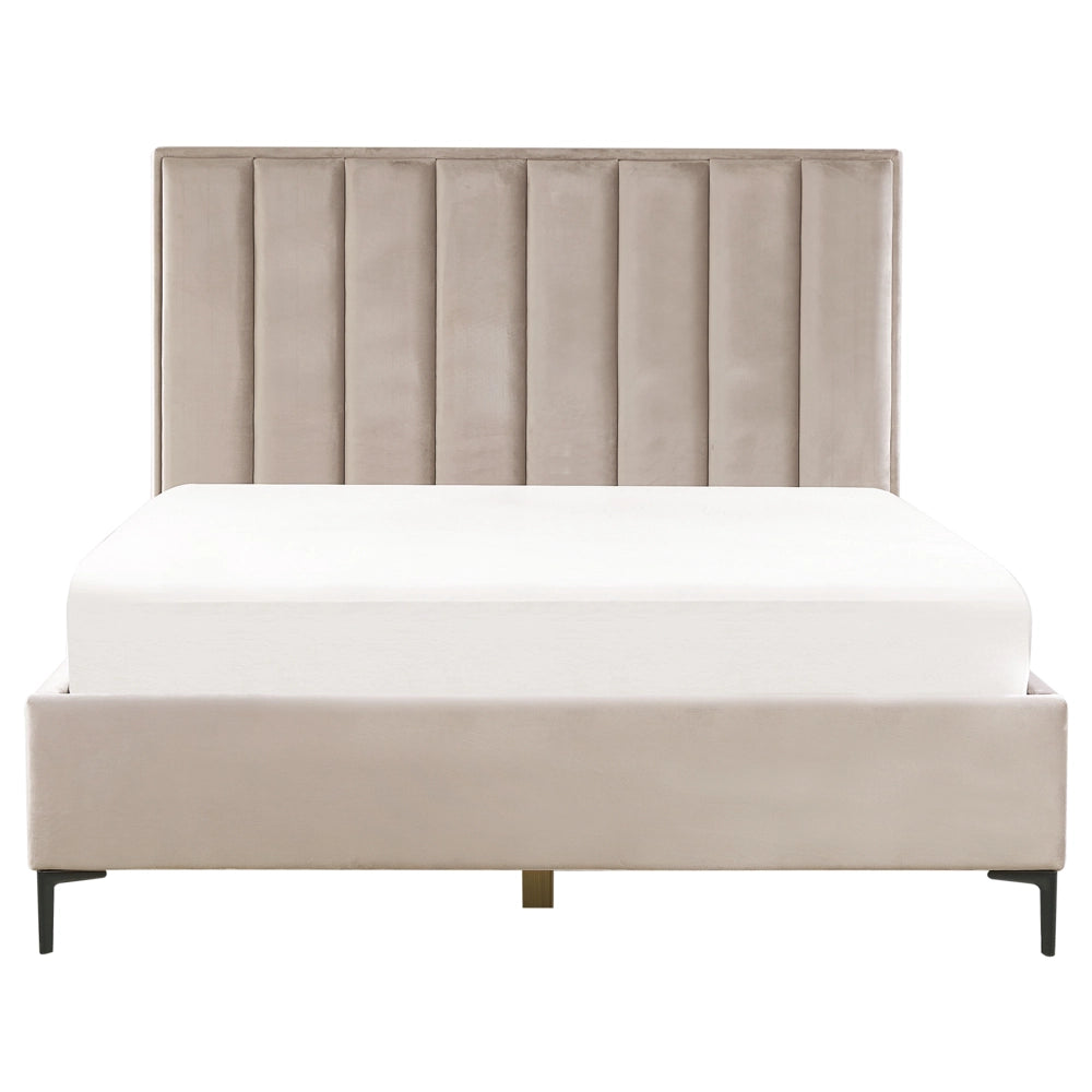 Letto Matrimoniale con Contenitore in Velluto tortora 160 x 200 cm con poggiatesta imbottita ottomana gambe in metallo Nero