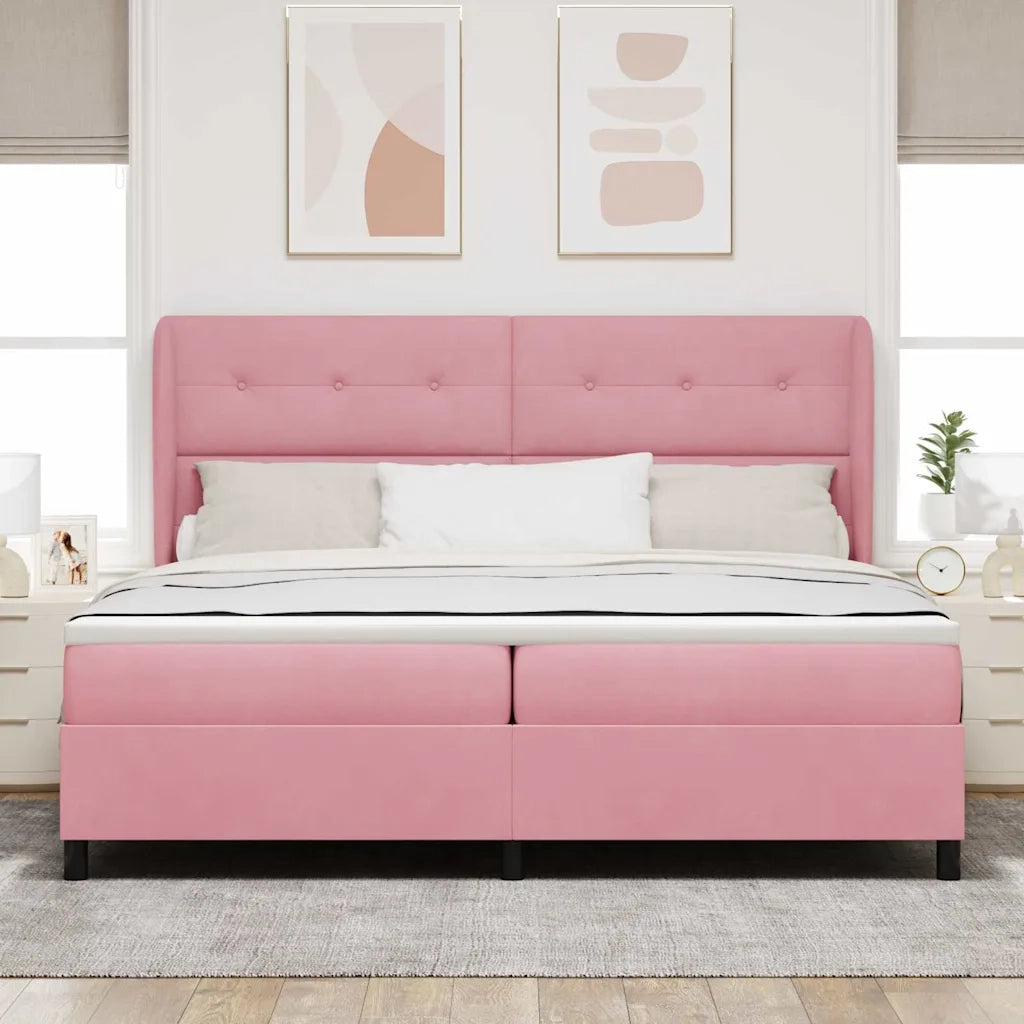 Letto a molle con materasso Rosa 200 x 200 cm Velluto 3340951