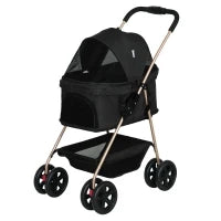Passeggino per Cani 3 in 1 Pieghevole con Borsa Trasportino e Cestino Inferiore, Nero