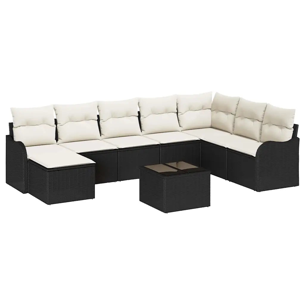 Set Divano da Giardino 9 pcs Nero polyrattan