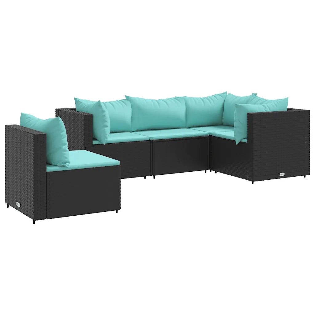 Set Divani da Giardino 5 pz con Cuscini Nero in Polyrattan