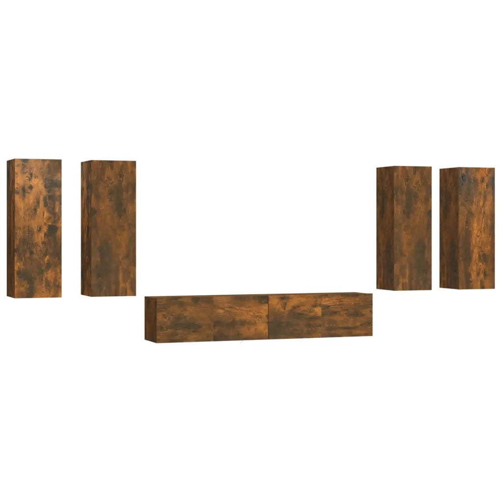 Set di Mobili Porta TV 6 pz | Armadietto TV | Mobile Porta TV Rovere Fumo in Legno Multistrato