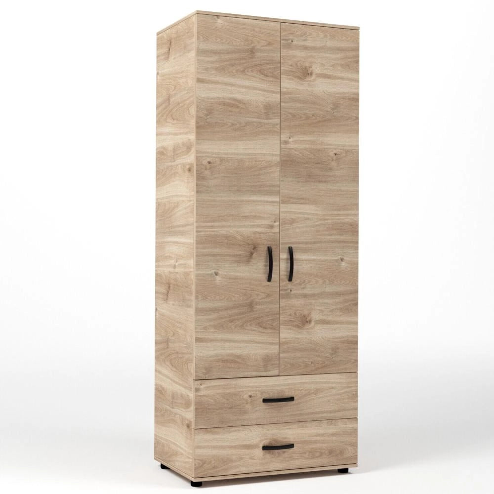 Kit Armadio Moderno in Legno con 2 Ante 2 Cassettoni e Asta cm 80x52x205h