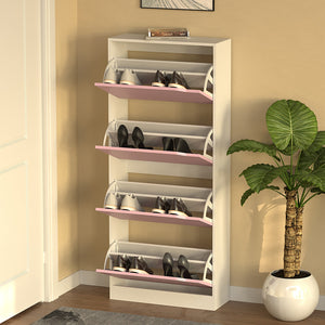 Scarpiera 4 Ante 63x24x150 cm Ripiani Doppia Profondità in MDF Bianco e Rosa