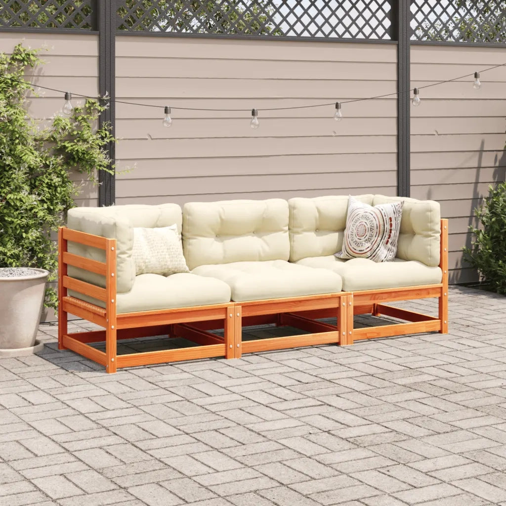 Set Divani Giardino 3 pz con Cuscini Marrone Cera Massello Pinocod mxl 92909