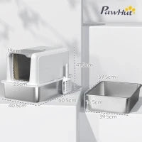 Lettiera per Gatti Chiusa con Vassoio in Acciaio, Paletta e Sacchetti Filtranti, in PP, 40.5x60.5x41.5 cm