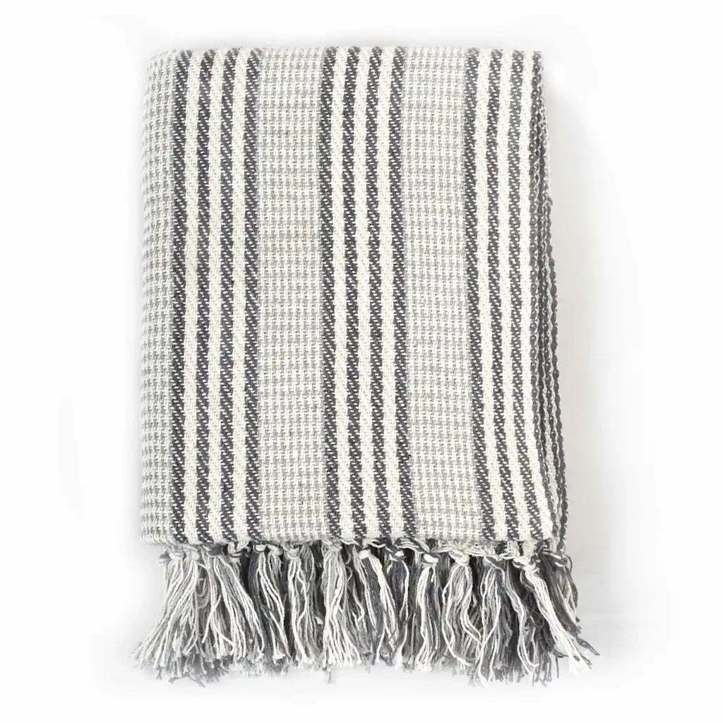 Copriletto in Cotone a Righe 220x250 cm Grigio e Bianco 245329