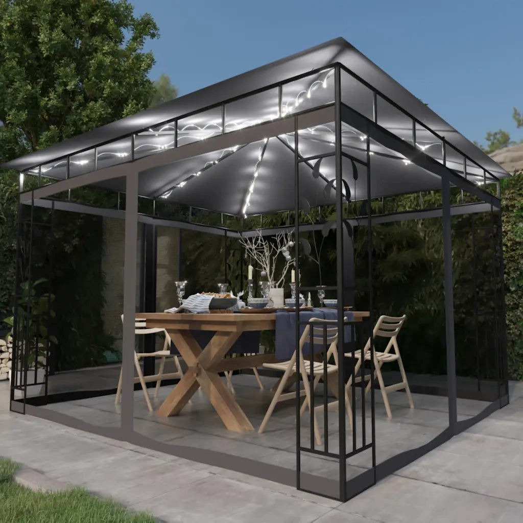 Gazebo con Zanzariera e Luci LED 3x3x2,73 m Antracite 3070316