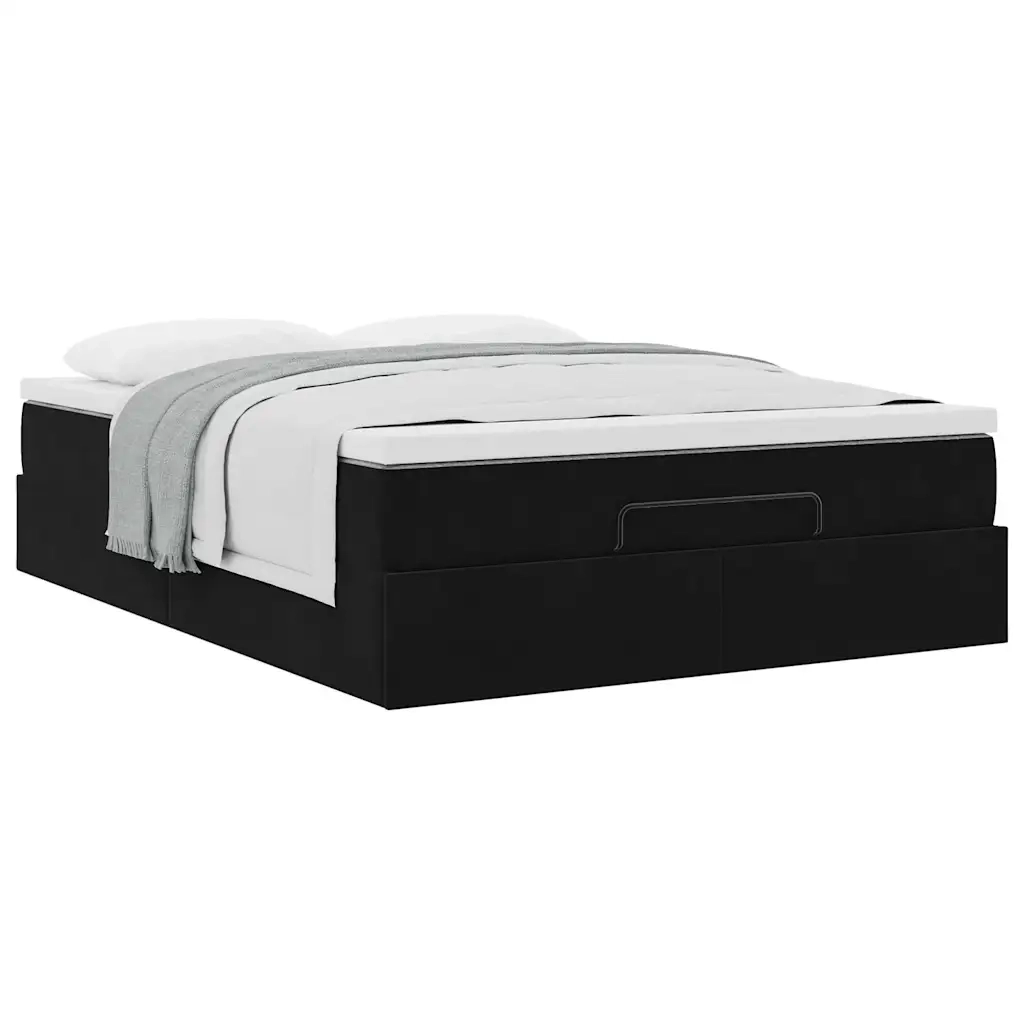 Struttura Letto Pouf con Materasso Nero 140x200 cm in Velluto
