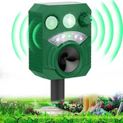 Repellente per animali domestici alimentato da energia solare ultrasuono IP45 impermeabile con sensore di movimento 5 bande di frequenza e luci lampeggianti rosse