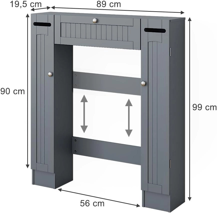 Armadietto per toilette Bianco, Grigio, 89 x 99 cm con 2 distributori di carta igienica, per montaggio a parete sopra il WC con sistema di erogazione integrato