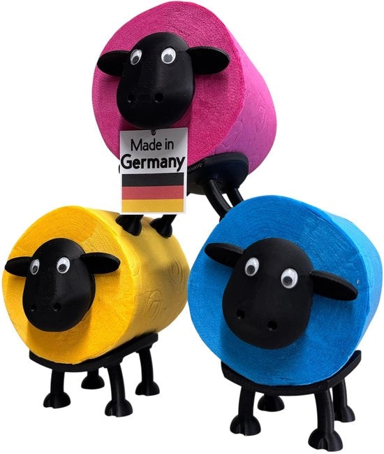 Accessori per il bagno in forma di pecora - Adatto a tutti i formati di carta igienica - Supporto per carta igienica in bioplastica - Decorazione per il bagno divertente - Set da 3 - Prodotto in Germania