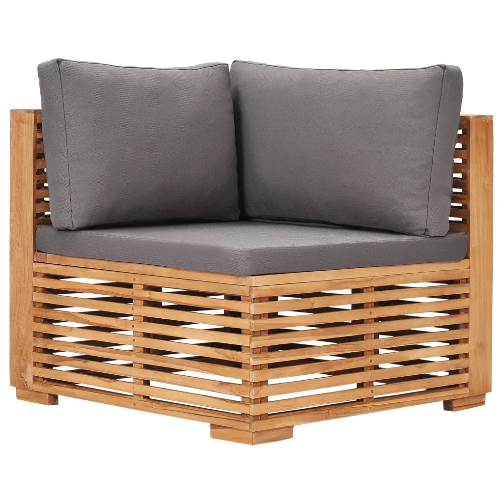Divano Angolare da Giardino con Cuscino Grigio Massello di Teak cod mxl 68496