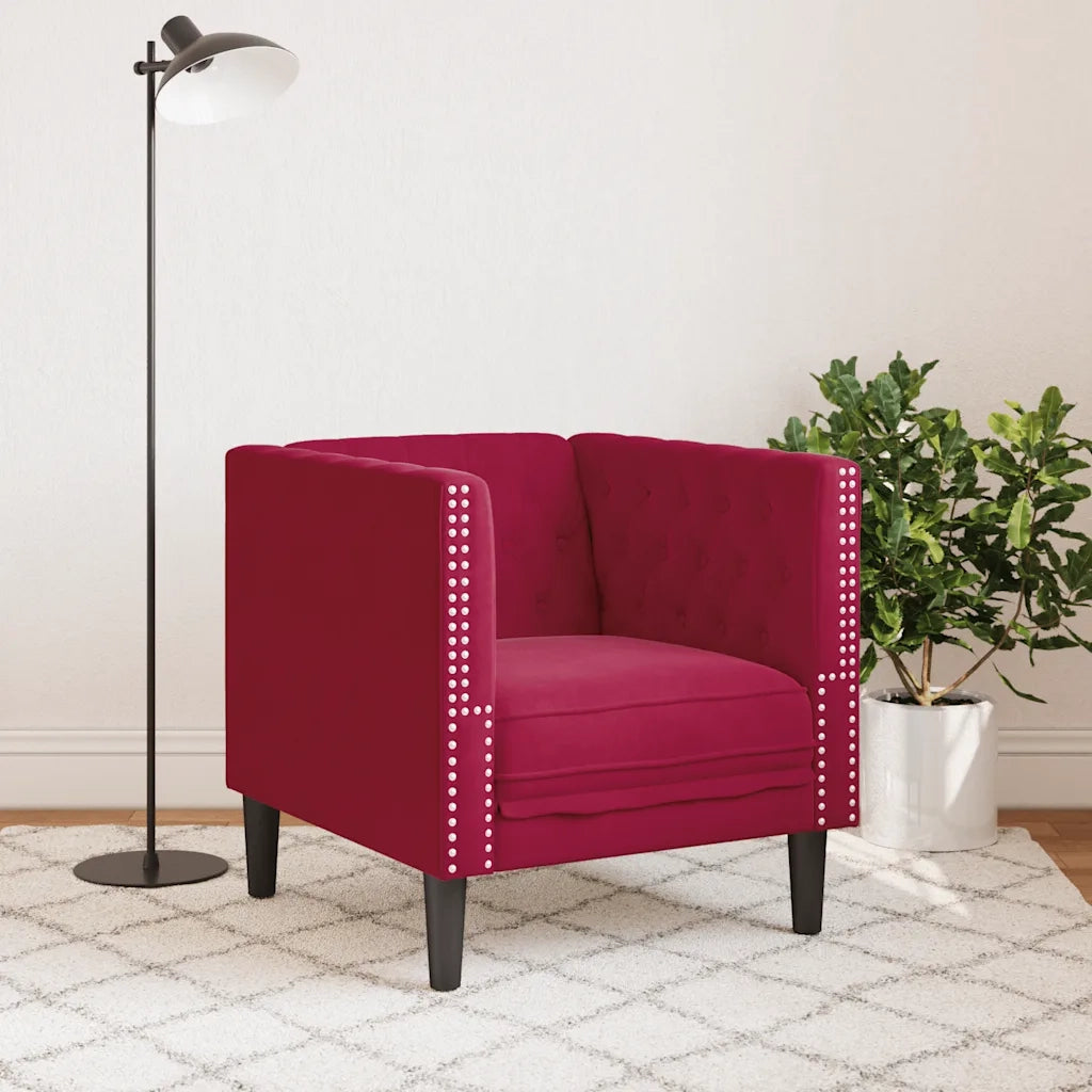 Divano Sedia-Poltrona Chesterfield Rosso Vino in Velluto