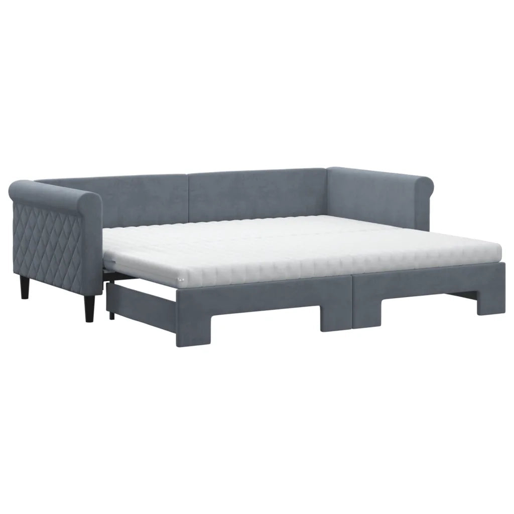 Divano Letto Estraibile Materassi Grigio Scuro 90x200cm Velluto 3197796