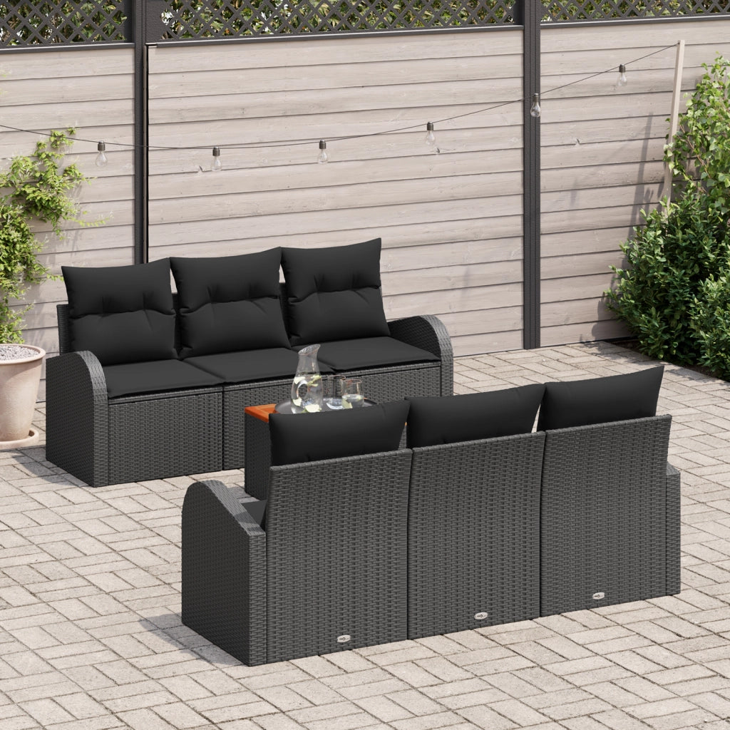 Set Divano Giardino 7 Pezzi con Cuscini Rattan Nero Acciaio