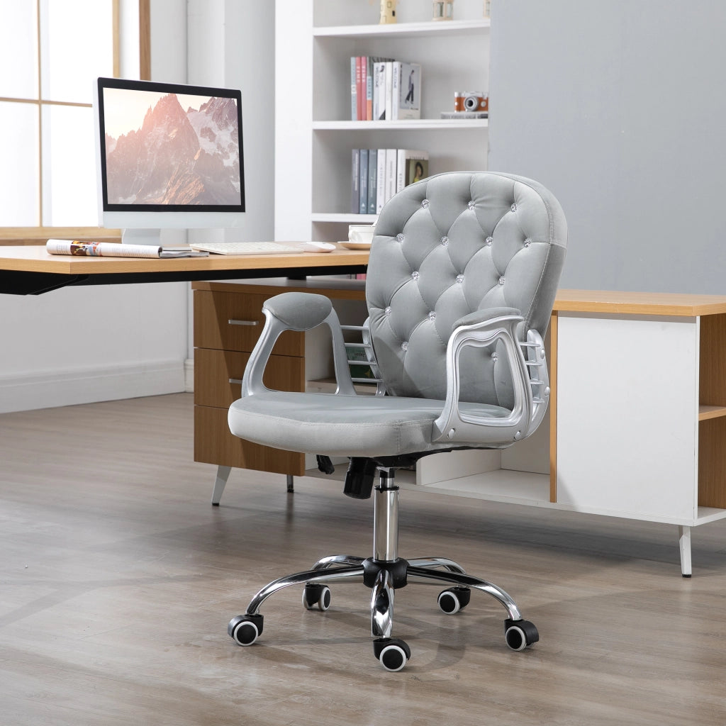 Sedia da ufficio in velluto con schienale e braccioli ¨C zephmum ¨C Grigio 60x60x93-103 cm
