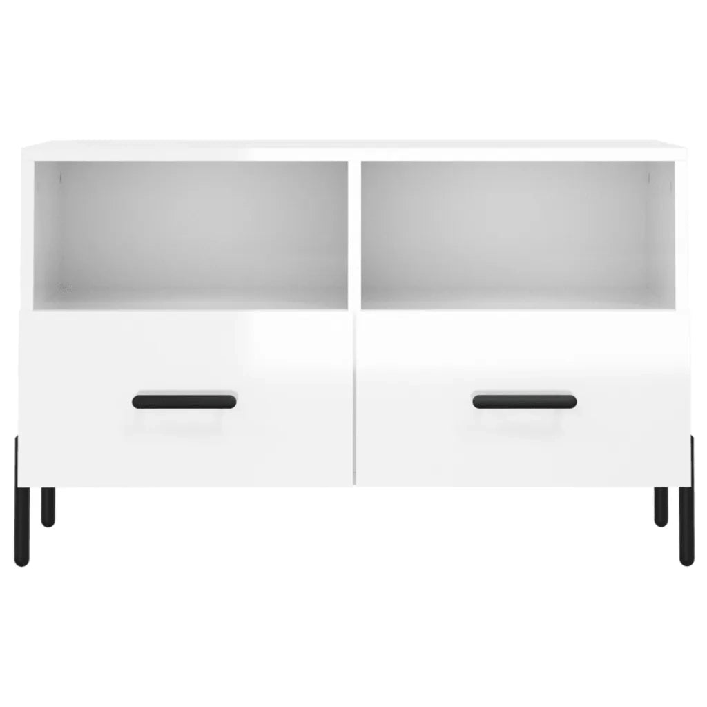 Mobile Porta TV Bianco Lucido 80x36x50 cm in Legno Multistrato 828982