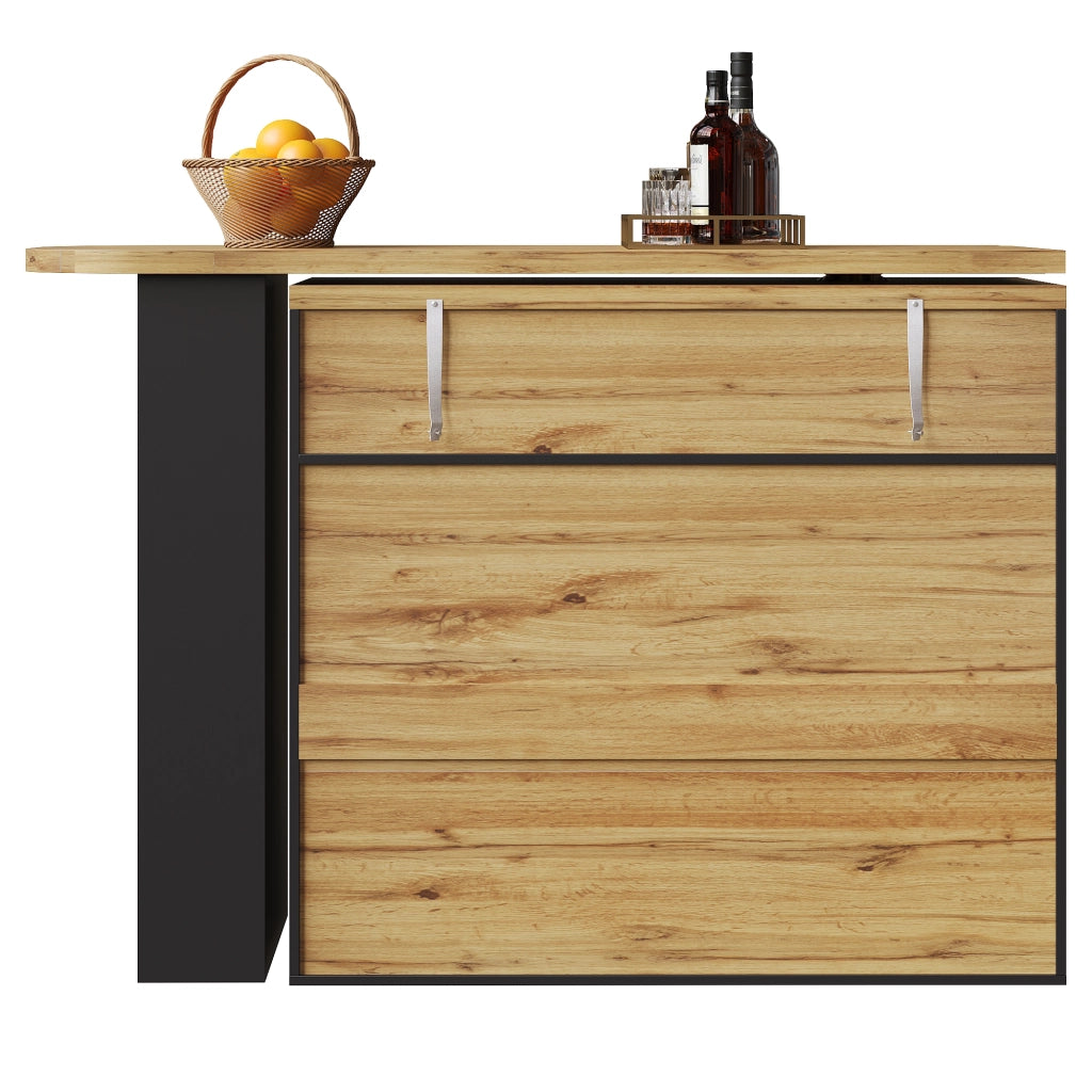 Tavolo da Pranzo Allungabile con 1 Cassetto; 3 Ripiani e Rotazione a 360 Gradi; in MDF; Nero; 138-204x39x104 cm