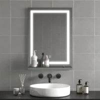 kleankin Specchio per Bagno a Luci LED a 3 Colori Regolabili con Mensola in Vetro, 50x12x70 cm, Argento