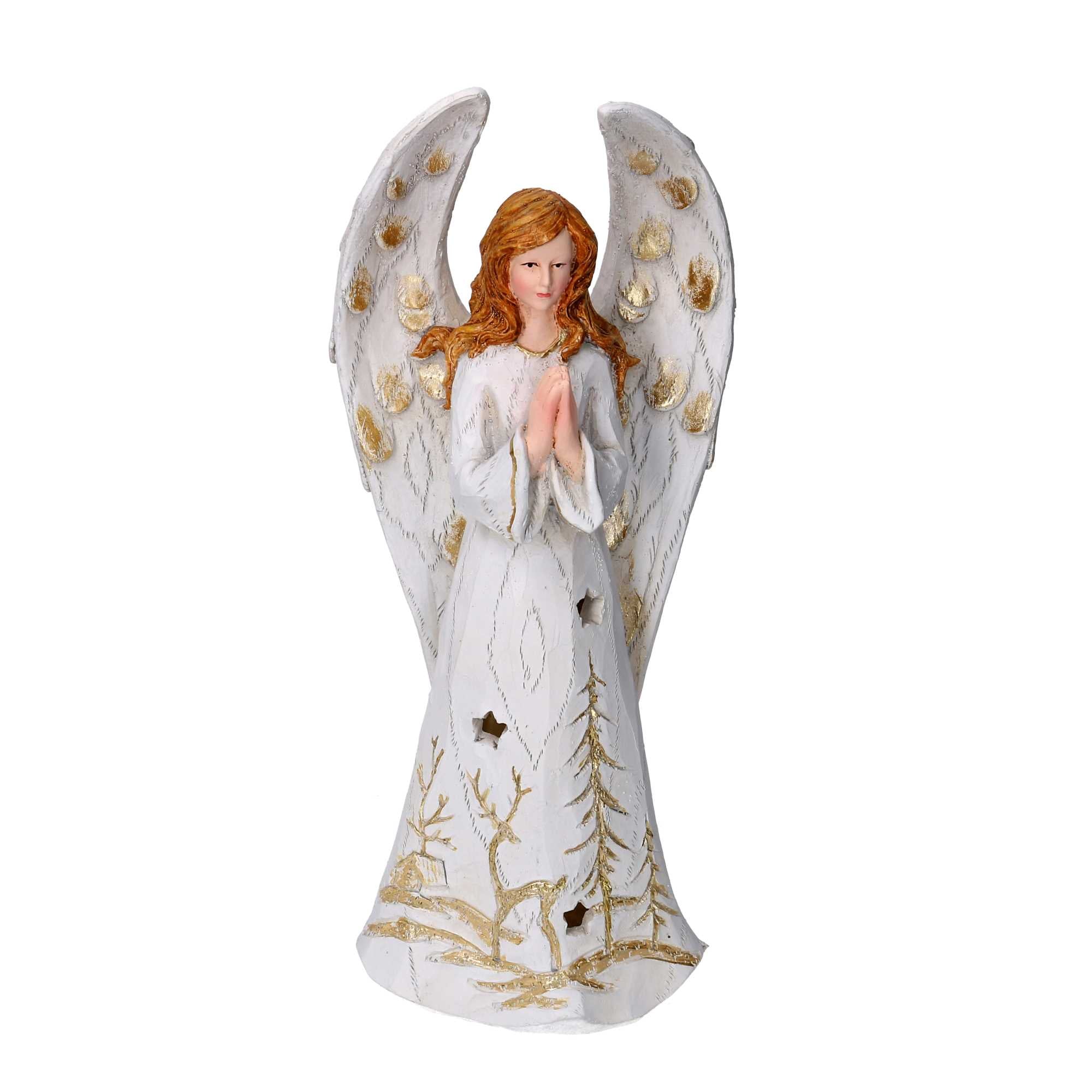 Angelo resina oro con led cm 14,5x14,5xh31