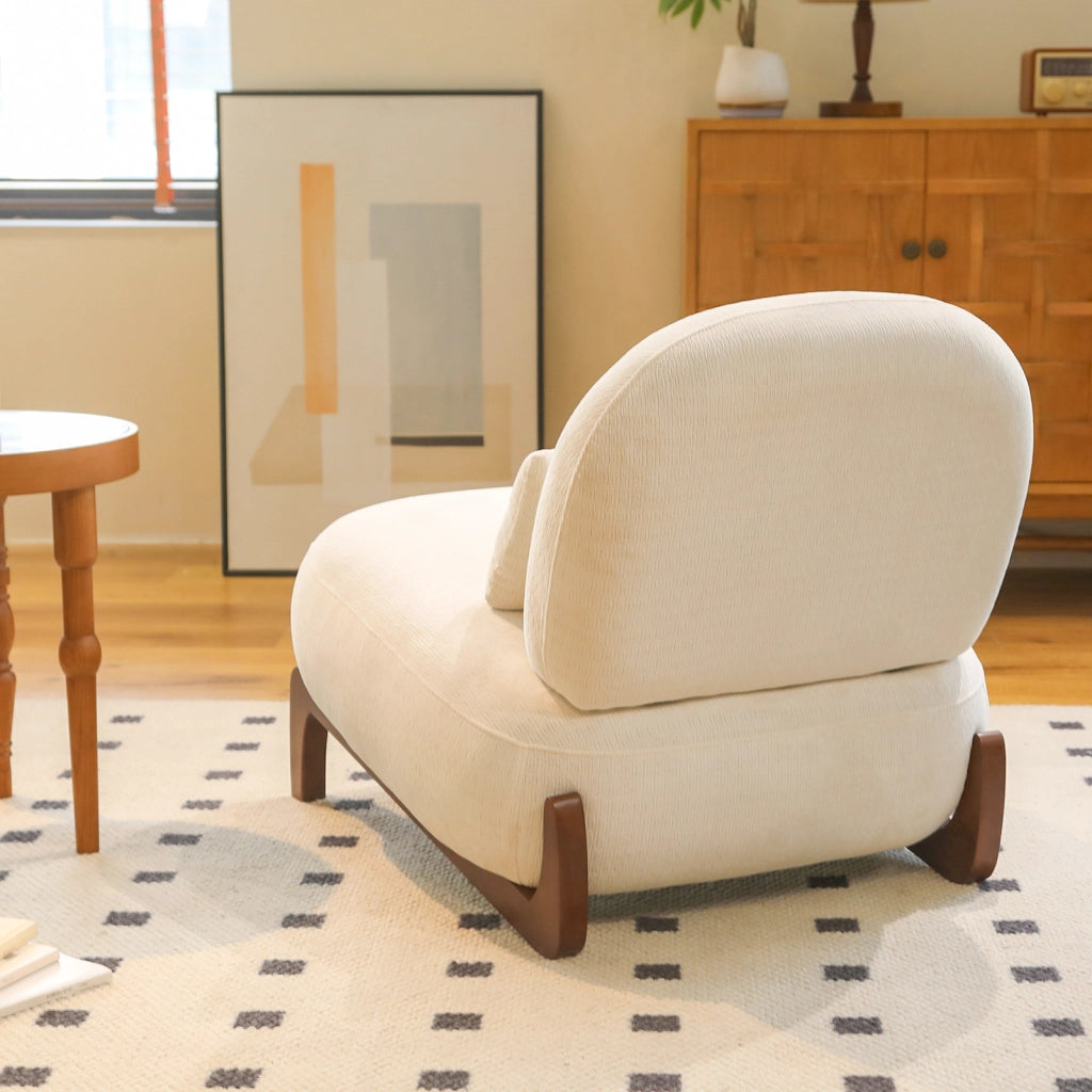 Poltrona Velluto Soggiorno ¨C MINIMAL ¨C Braccioli Assenti, Cuscino Morbido, Gambe in Legno