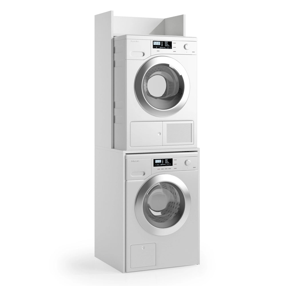Mobile porta lavatrice e asciugatrice con rialzo in legno bianco