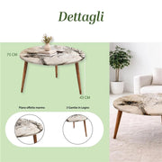 TABLE TAVOLINO TONDO DA CAFFÈ CON PIANO AD EFFETTO MARMO BIANCO DA D.75X43H  CM