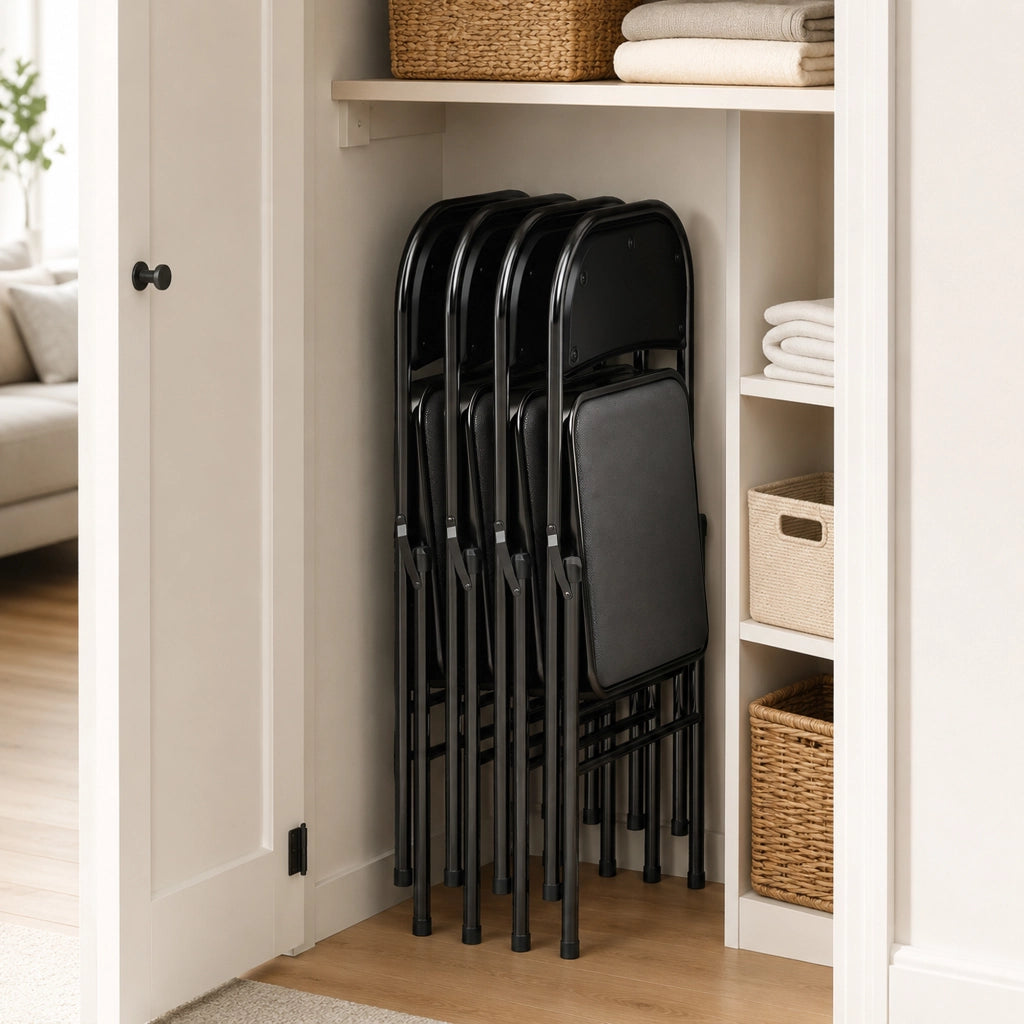 Set di 4 sedie pieghevoli ¨C zephmum ¨C similpelle nero, gambe in metallo