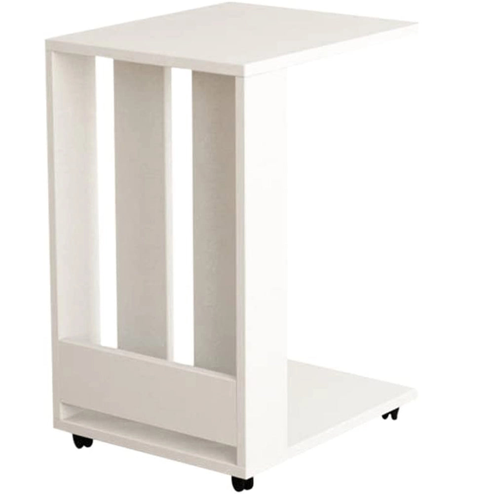 Tavolino Ausiliario da Soggiorno 45x37,5x60 cm con Ruote Affiancabile al Divano in Legno Bianco Tortora Bianco Antico