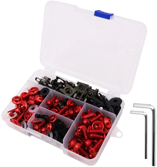 Kit di Montaggio per Motocicletta 177 Pezzi - Set di Viti e Bulloni per Carena - Set di Viti e Bulloni - Viti e Bulloni per Carrozzeria - Facile da Installare - Cassetto di Stoccaggio in PP