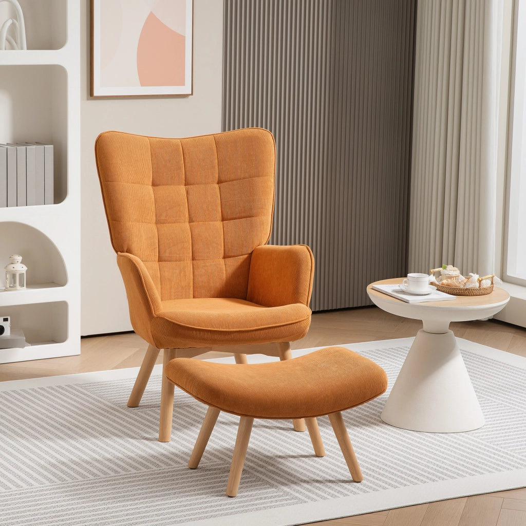 Poltrona relax con poggiapiedi in tessuto cord ¨C zephmum ¨C marrone, gambe in legno