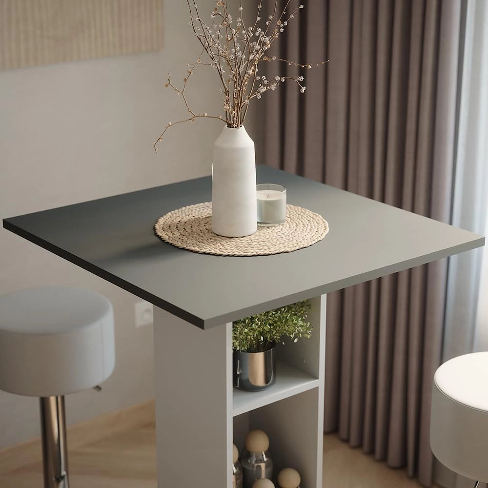 tavolo bar con sgabelli Repose, Antracite/bianco, 75 x 75 cm con 2 sgabelli da bar, per l'utilizzo come tavolo alto con ripiani regolabili in altezza